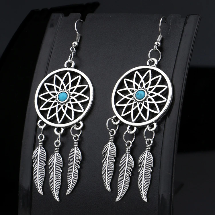 

Fashion boho Dream Catcher Earrings For Women Silver-Plated Feather Dangle Long Earrings Hanging Tassel Earrings Jewelry Gift