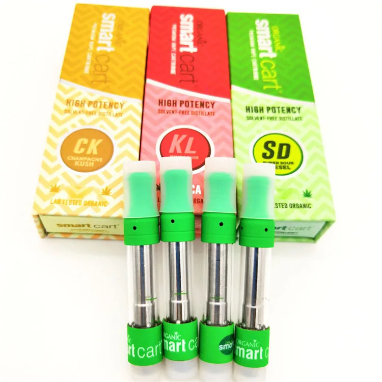 

Free shipping GLT Smart Carts Cartridges With logo 510 Atomizer Vape pen 1.0ml Ceramic Coil With smart cart packaging, Green