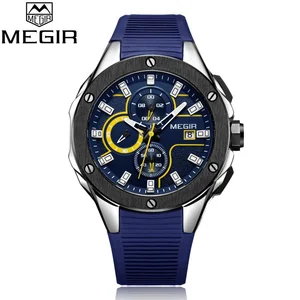 2019 Megir 2053 Brand Stainless Steel Back Wrist Watch Quartz Sport Silicon Man Watch