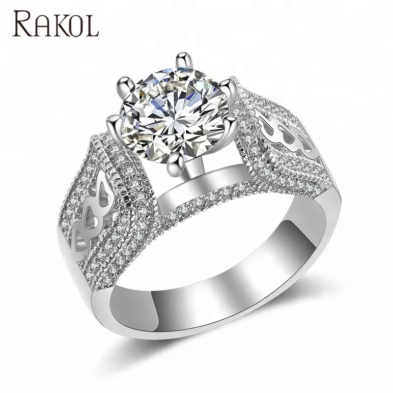 

RAKOL RP236 luxury wedding silver rings engagement jewelry, As picture