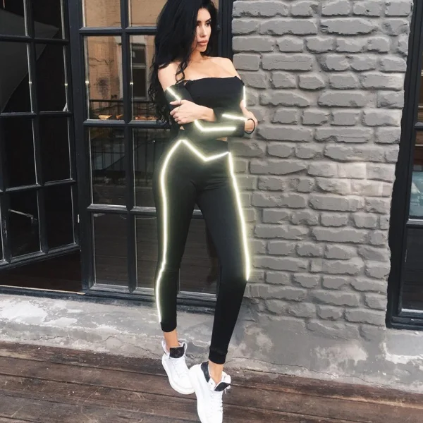 

SP2503A 2018 Hot Design Luminous Ribbon Slim Sport Stretchy Tracksuit Sets, N/a