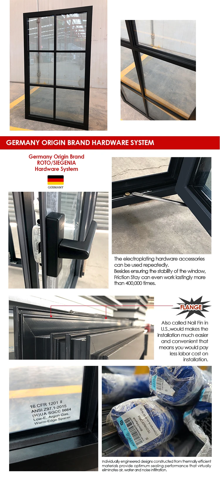 Germany Made Hardware  Popular sale in America  Modern high quality slim profile narrow edge tilt turn window