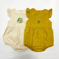 

100% cotton jumpsuit with lining short sleeve little girl embroidered clothes baby romper