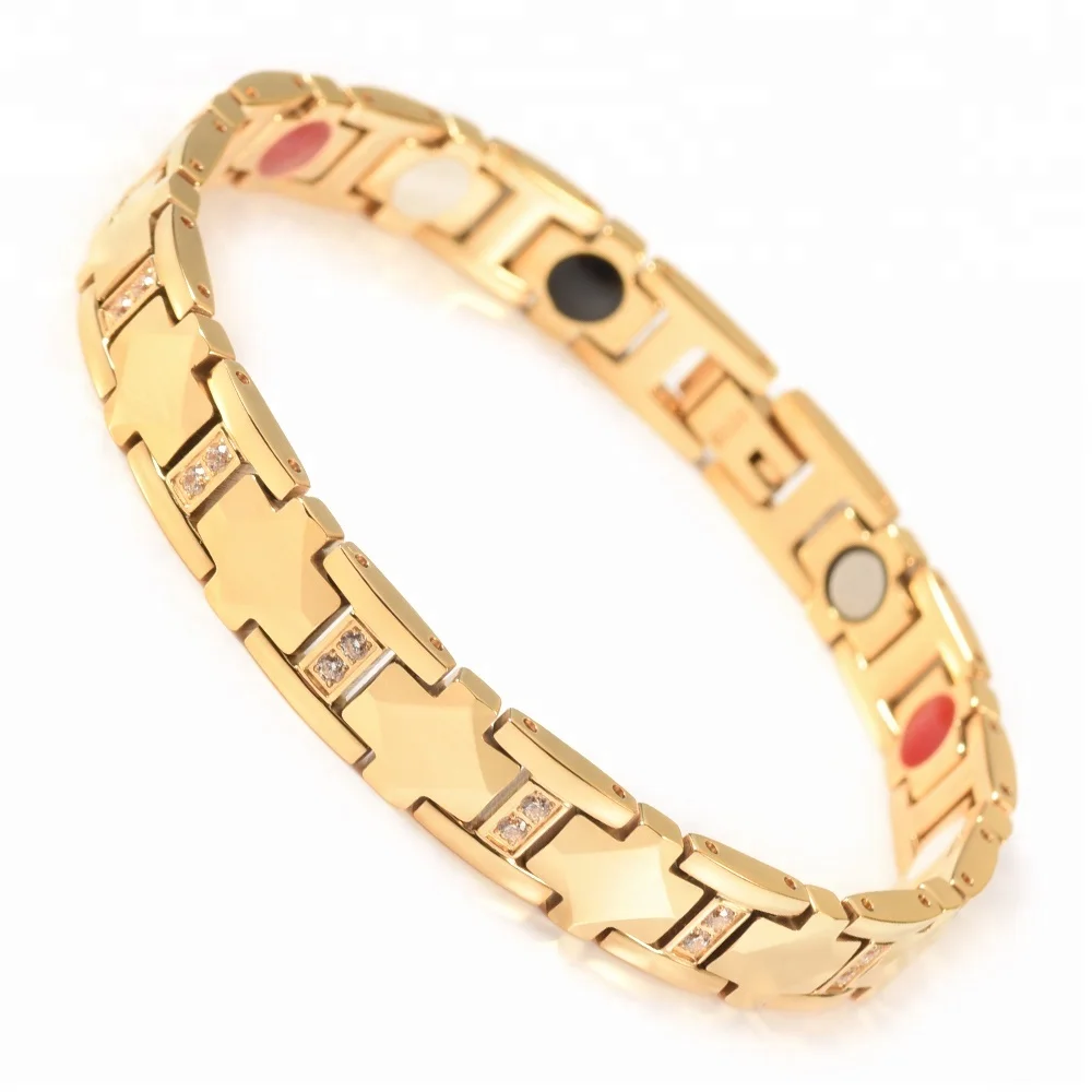 

Wollet Fashion Women Tungsten Magnet Germanium Negative Ion Infrared 5 in 1 Bio Elements Magnetic Bracelet