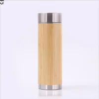 

Natural Stainless Steel Vacuum Insulated infuser bamboo thermos coffee tea flask