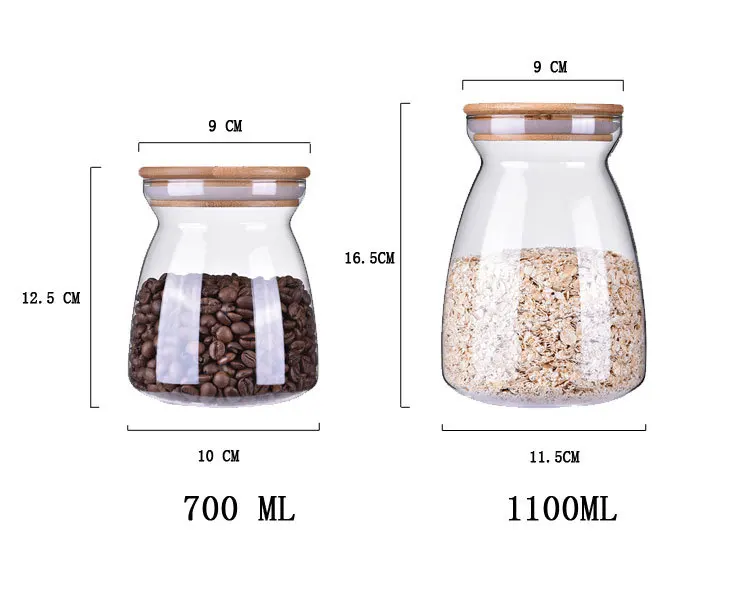 OEM / ODM Unique Customized Hand Blown Borosilicate Glass Food Jars With Bamboo Lid 700ml 1100ml
