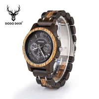 

DODO DEER New Fashion Design watches women ebony wooden watches OEM with steel strap auto week date display logo customized