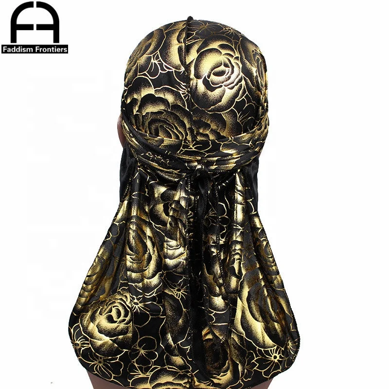
Men Silk Durag Rose Print High Quality Silky Do Du Rags 