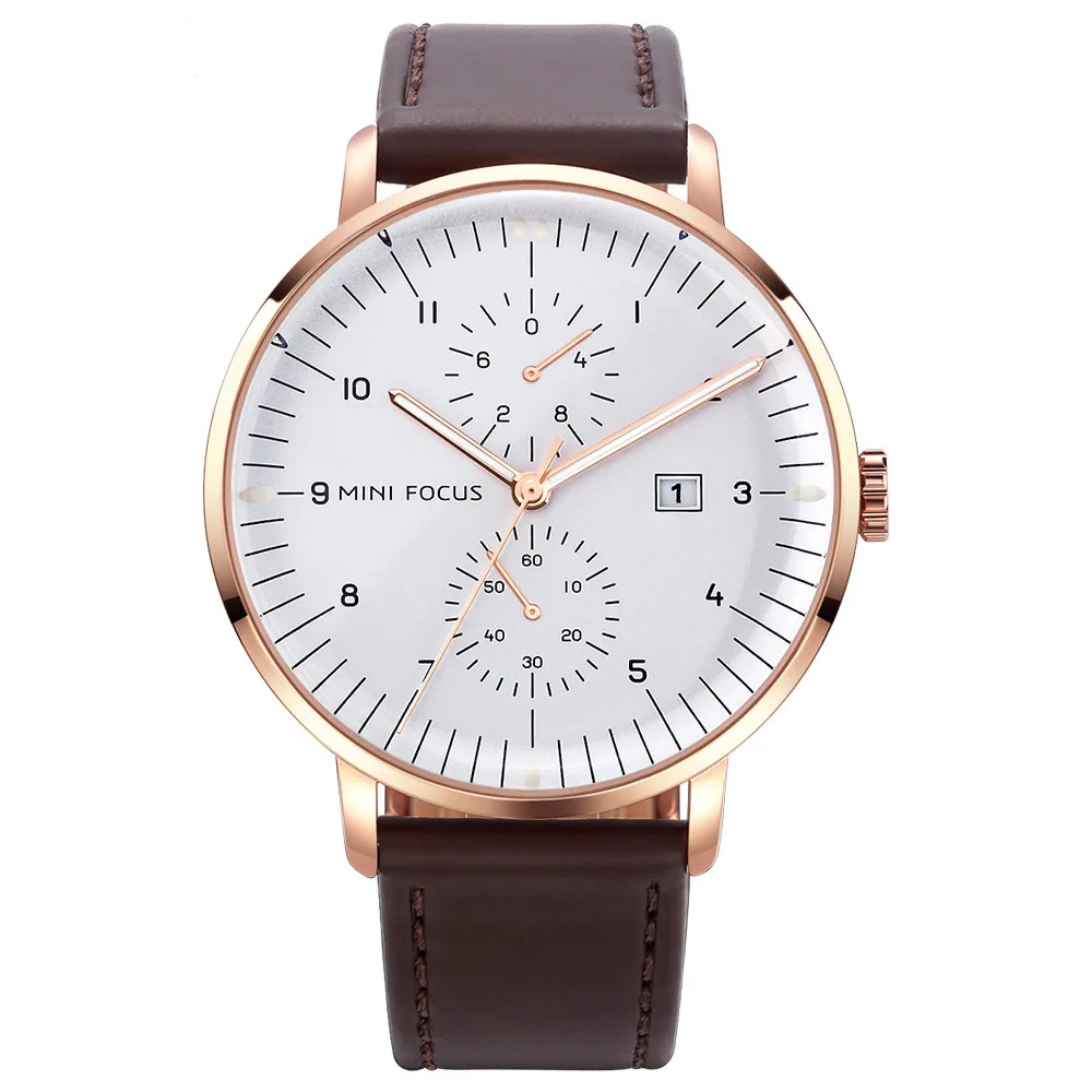 

Minifocus-0052L Vogue Japan Quartz Leather Strap Men Hand Watches Fashion Date Business Men Wrist Watch, Mixcolor