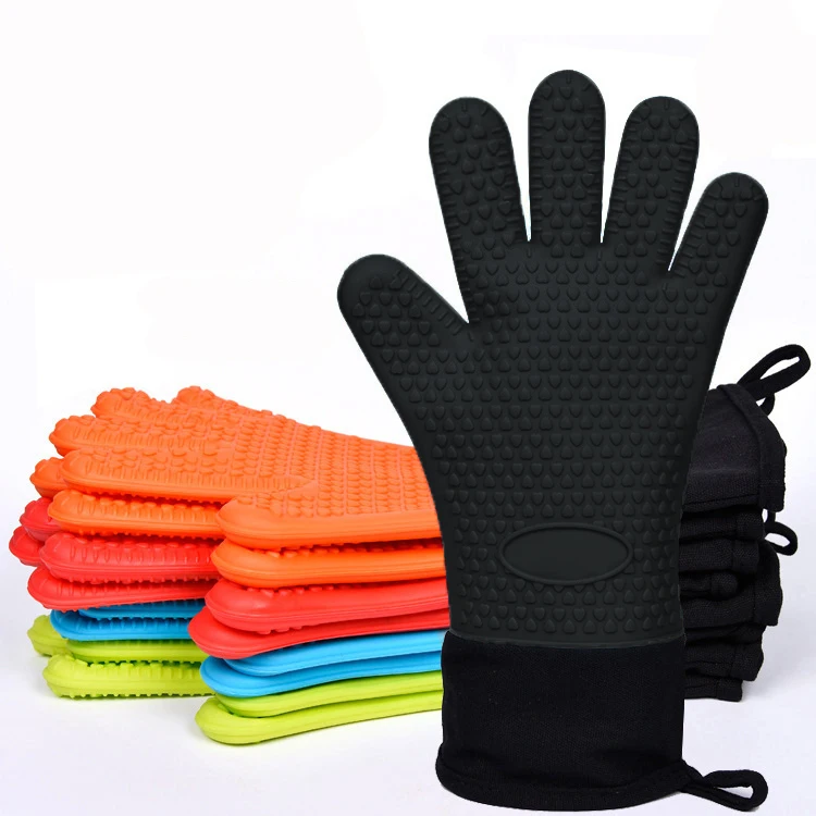 

Heat Resistant Silicone Baking gloves Non-slip colorful extra long barbeque grill gloves bbq gloves black, Customized