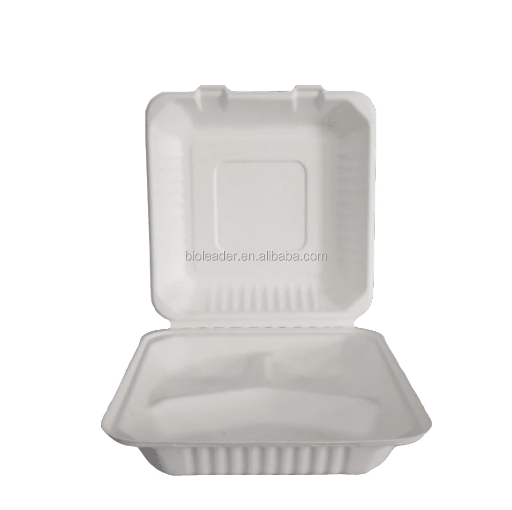 

Eco-friendly Custom 3 Compartment Bagasse Disposable Bento Lunch Box
