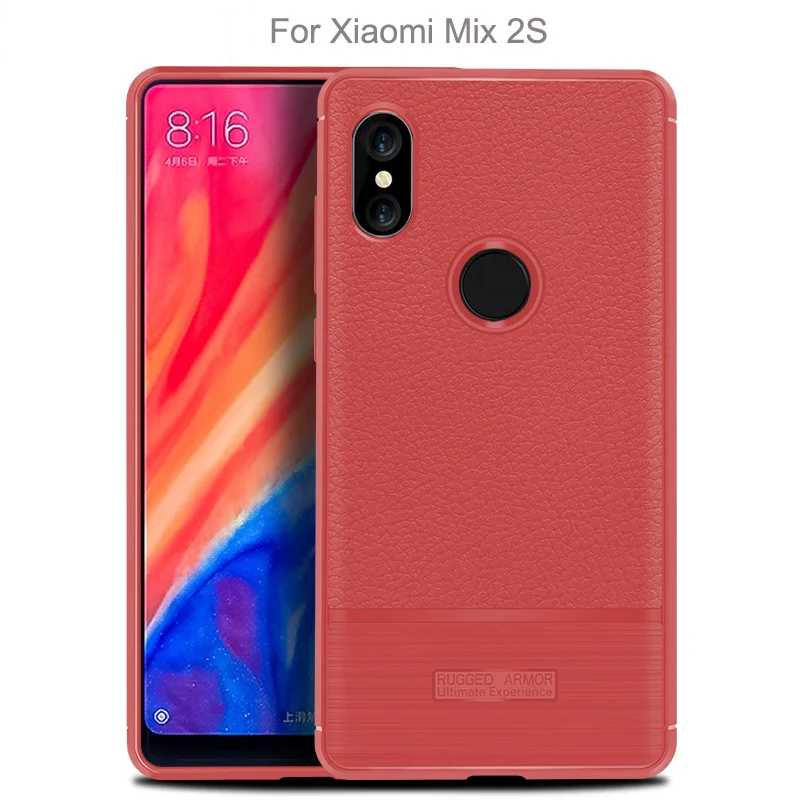 High quality Litchi pattern Soft Tpu case for Xiaomi Mi Mix 2S Cover