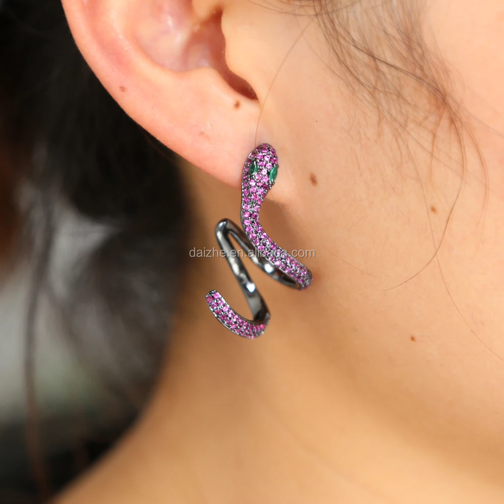 

fashion women animals ear cuff with black gold plated pink cz paved snake shape earring for wedding gift