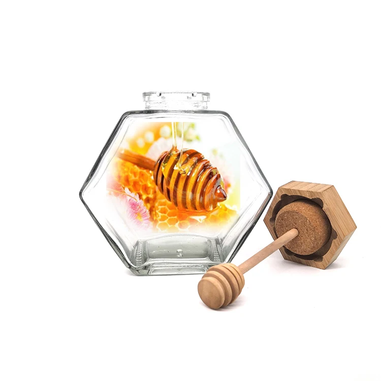 

Hot amazon hexagon honey bottle glass, Colorful/transparent