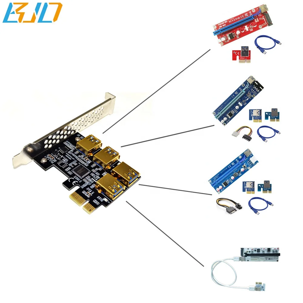 

PCI-E 1 to 4 PCIe 1x (USB 3.0 slot) Switch Hub Expansion Adapter Card For PCIe 1x to 16x Riser Card