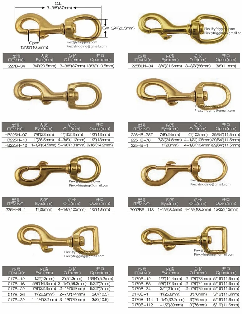 Yanfei Copper Hardware Solid Brass Scissor Trigger Snap Hooks With