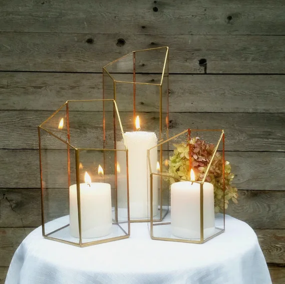 Wedding Geometric Copper Tea Light Holder Candle Lantern Home Decor Hot Sale