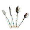 Cathylin flower pattern ceramic handle hotel cutlery set, stainless steel flatware