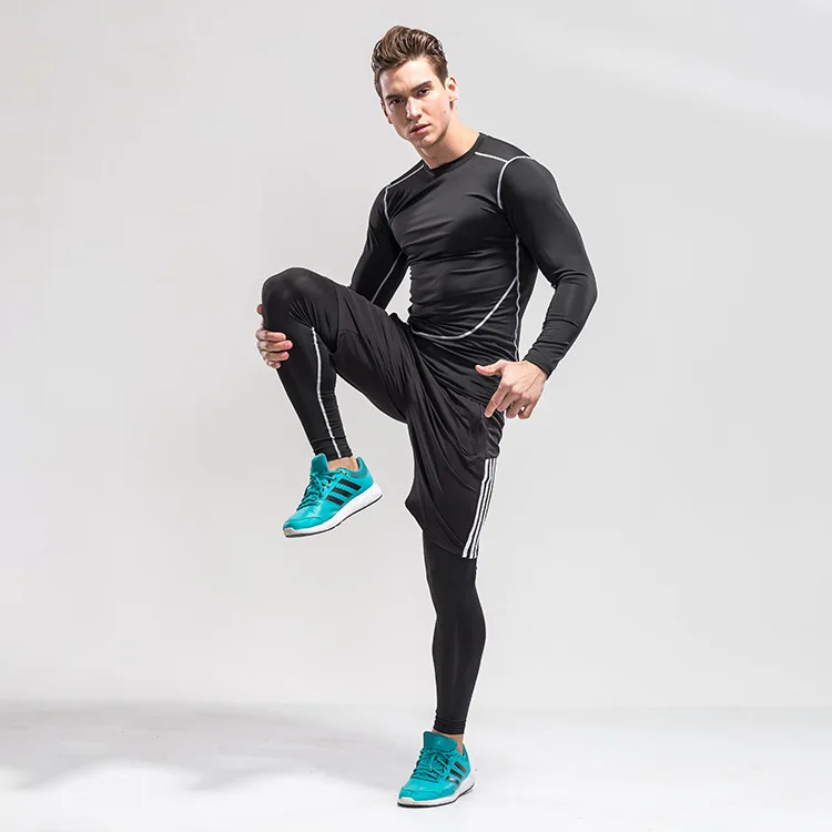 

Hot New 3 Pcs Men's Workout Set with Compression Pants Sweat-Wicking Shirt and Loose Fitting Shorts, Colors