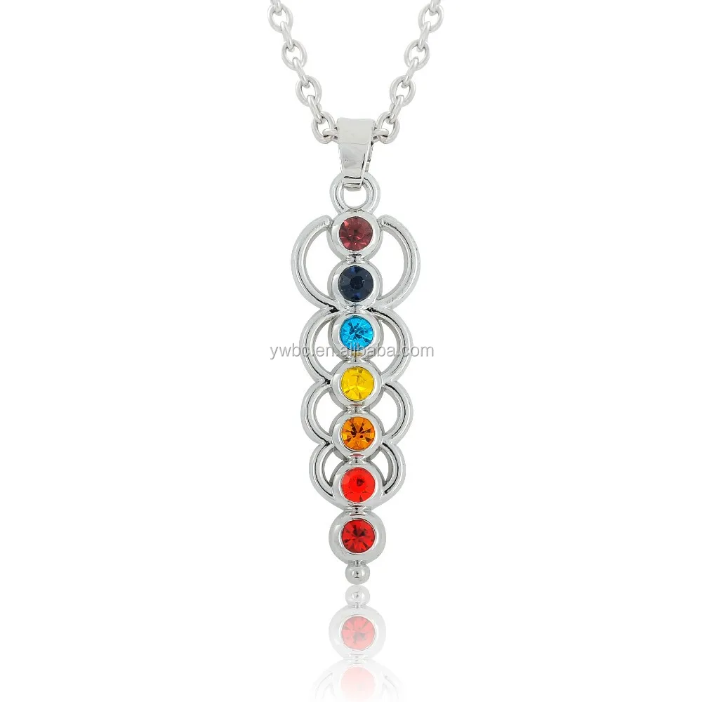 

Women's Spiritual Chakra 7 Crystals for Yoga, Reiki Healing Layered Pendant Cord Necklace