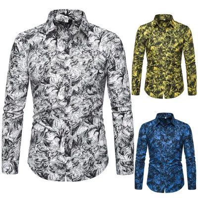 

Ecoparty New Summer Fashion Mens Shirt Slim Fit Long Sleeve Floral Shirt Mens Clothing Trend Plus Size Mens Casual Flower Shirts, Colors