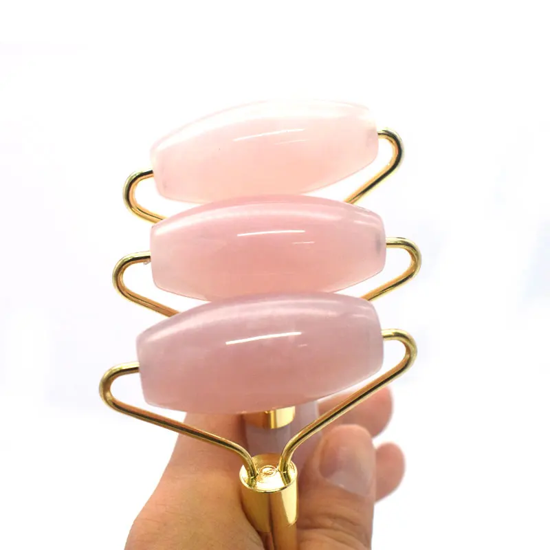 
High quality jade roller face massager rose quartz anti aging jade stone roller rose gold metal with box 