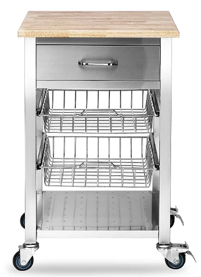 
Stainless steel rolling kitchen cabinets kitchen cart with wood top 