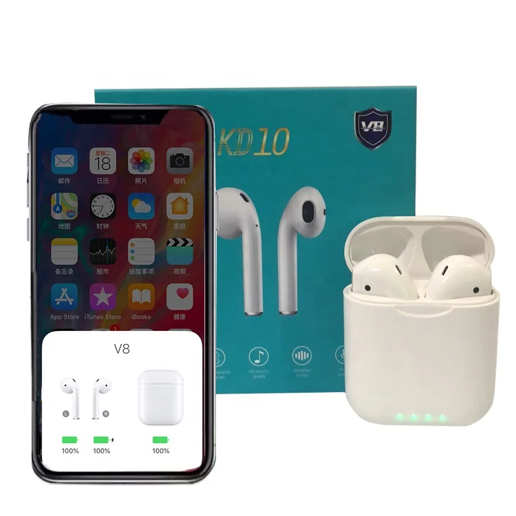 

Pop-Up KD10 Tws 5.0 Ear Wireless Earbuds With Cordless Headphone Cover Charging Case Ecouteur Sans Fil Blue Tooth Ear Buds, White