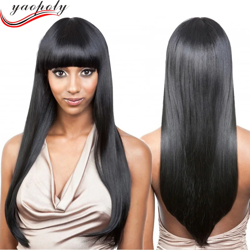 

Cheap brazilian hair wig with bang silky straight 180% density full lace wig