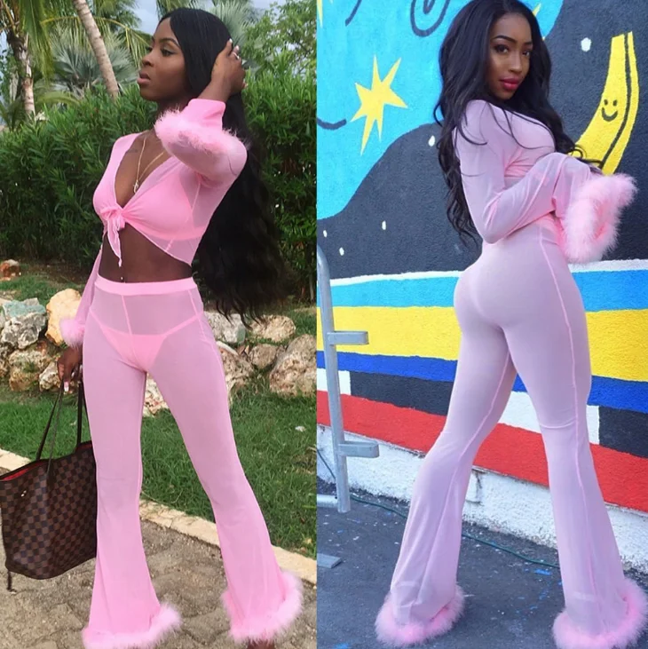 

Beach Two Piece Sets Women Sexy Solid V Neck Crop Top And Long Pants Suits Summer Woman 2 Piece Set Feminino, N/a