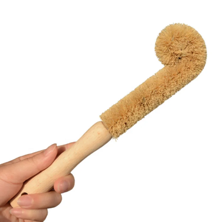 

Wholesale Wooden Handle Hanging Coconut Fibre Bottle Cleaning Brush For Kitchen, Natural color