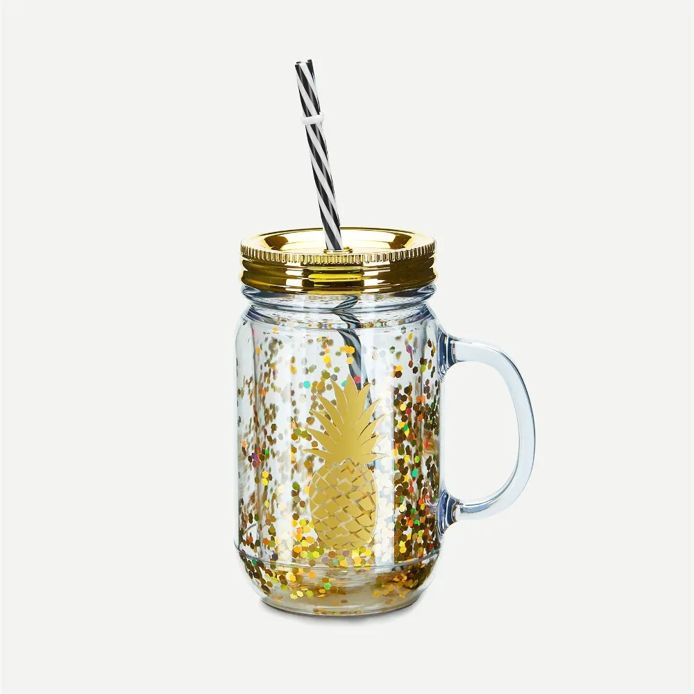 Wholesale Double Wall Plastic Mason Jar With Straws Custom Logo Mason