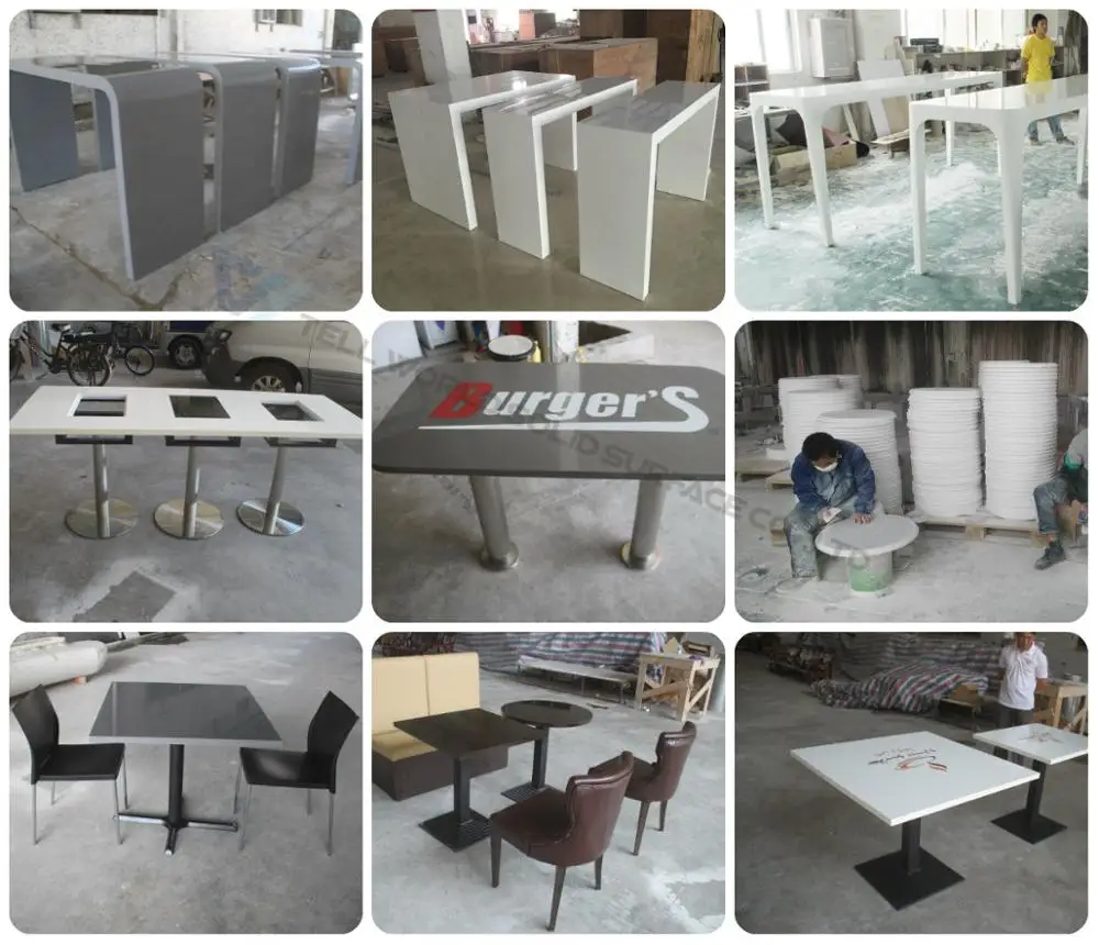 Fast food  chinese acrylic solid surface restaurant dinning table and chairs