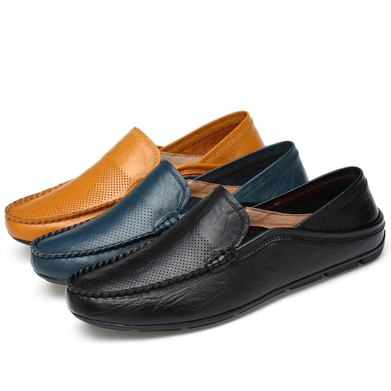 

2019 Wholesale slip on loafers casual shoes hollowing leather dad sneakers driving shoes for men, Black,brown