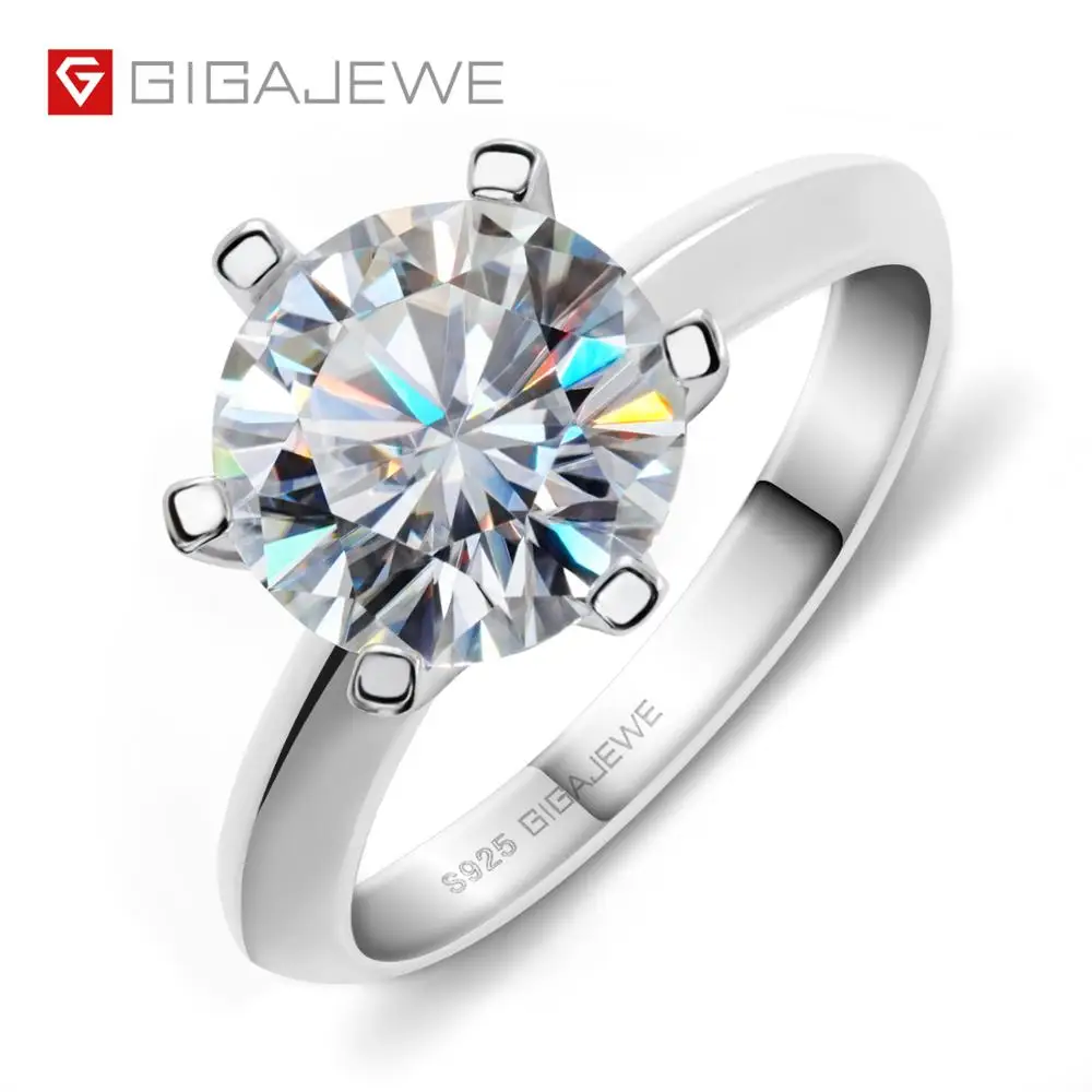 

GIGAJEWE 3Ct 925 sterling silver Round Cut DE Color Moissanite With Set Six-Claw Wedding Rings Free shipping, White,blue,yellow,gold,green