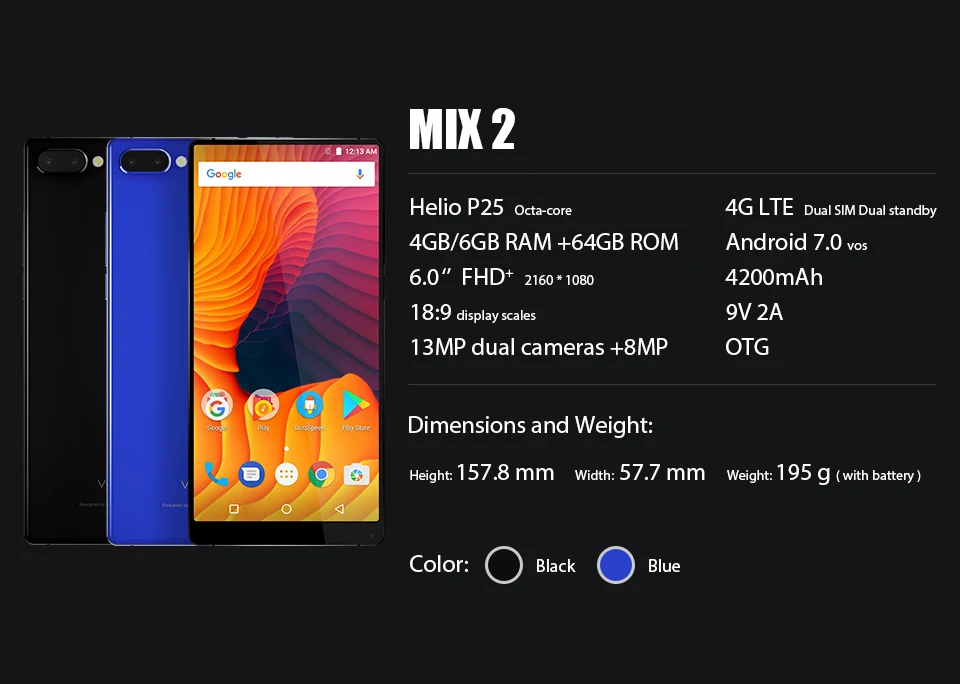 mobile phones  highlight model: vernee mix 2 cpu:  mt6757cd