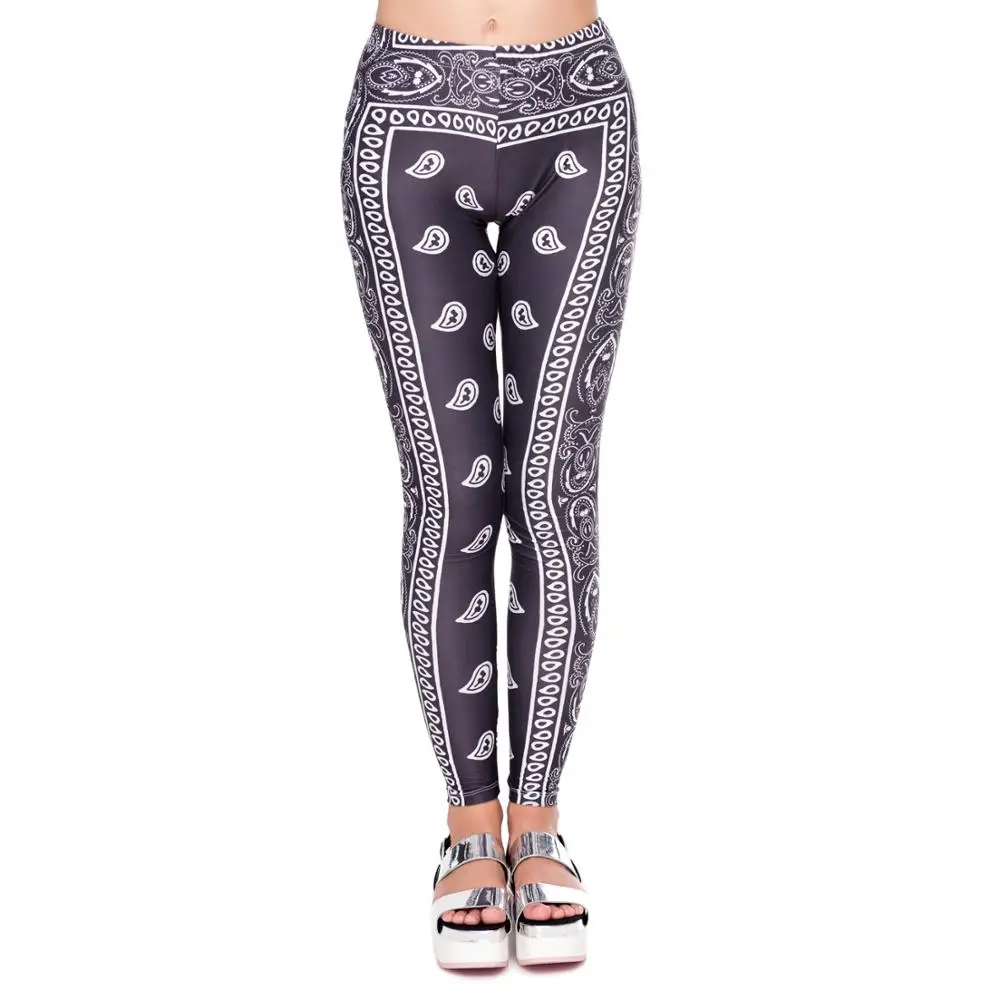 

Fashion Bandana Black Leggings Sexy Slim Fit Printed Women Pants Casual Long Trousers Athleisure Sportswear Leggings, Photo color,customized upon request