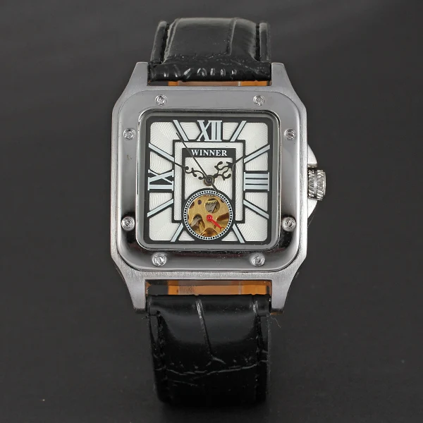 

WINNER 047 Famous Brand Watch Winner Skeleton Mechanical Hand Wind Mens Classic Carving Unisex Wrist Watch square face