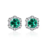 

CZCITY Luxury Sterling Silver Emerald Earrings Big Square Green Gemstone Women Stud Earring Jewelry