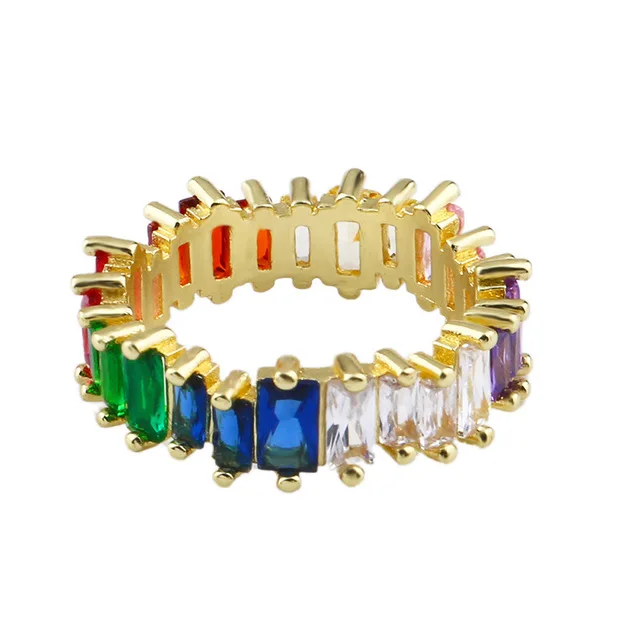 

2019 New Rainbow Colorful Brass Cut Eternity Ring, Multicolor