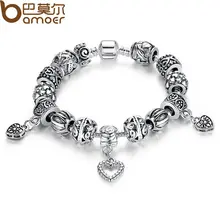 Antique Silver Heart Bead Charm Fit Pandora Bracelet Silver 925 for Women Authentic  Jewelry PA1430