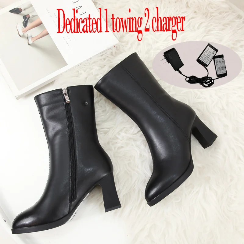 
OEM ODM New fashion Rechargeable battery heated women leather winter boots Electrically Heated Shoes 