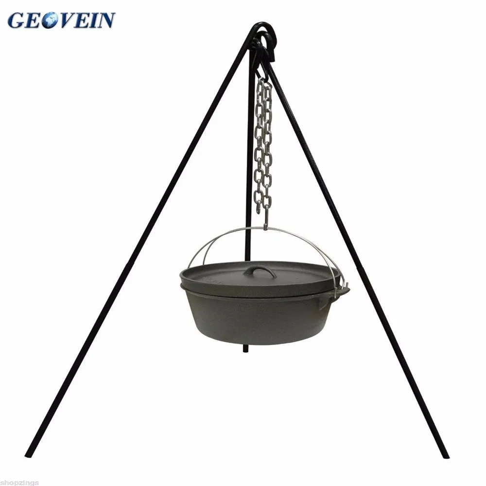 Preseasoned Campfire Stand Cast Iron Pot Camping Tripod Hanging Dutch