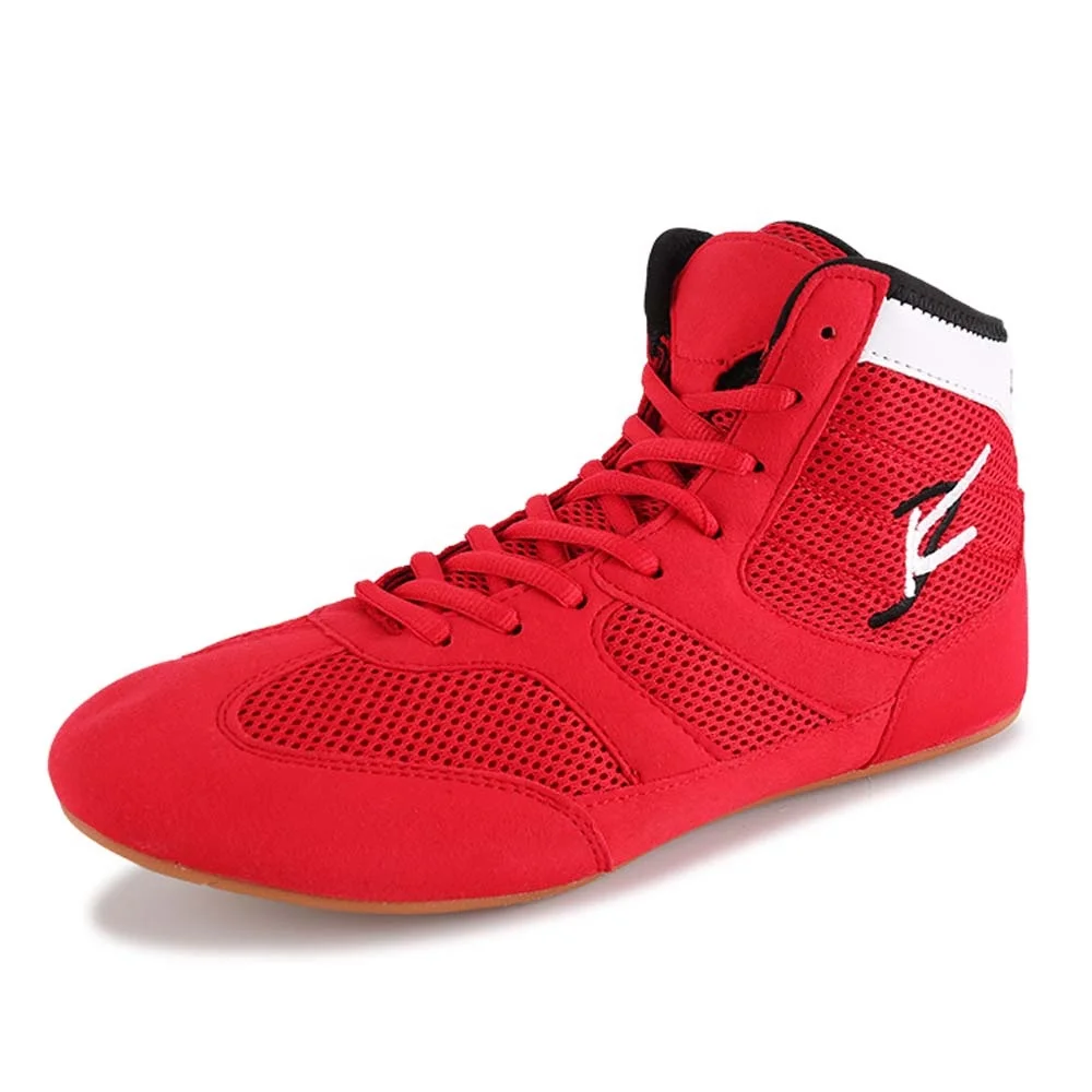 

China wholesale custom make your own leather sport boots wrestling shoes for sale, Red;blue or customized