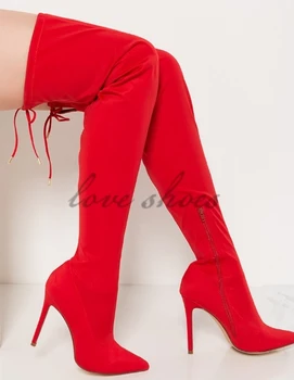 red high knee boots