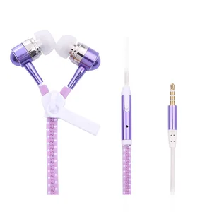 Metal Ear Zipper Earphones Microphone