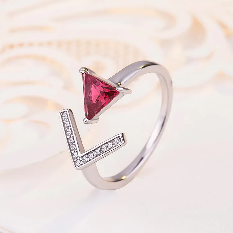 

High end 925 Sterling Silver Triangle Arrow Design Ruby Stone women Rings