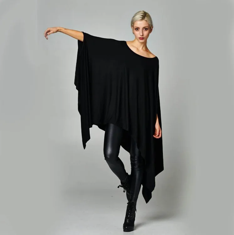 

Womens Sexy Loose Free Flow Wrap Top Blouse Shirt Poncho Tunic Party style top, Blue/black