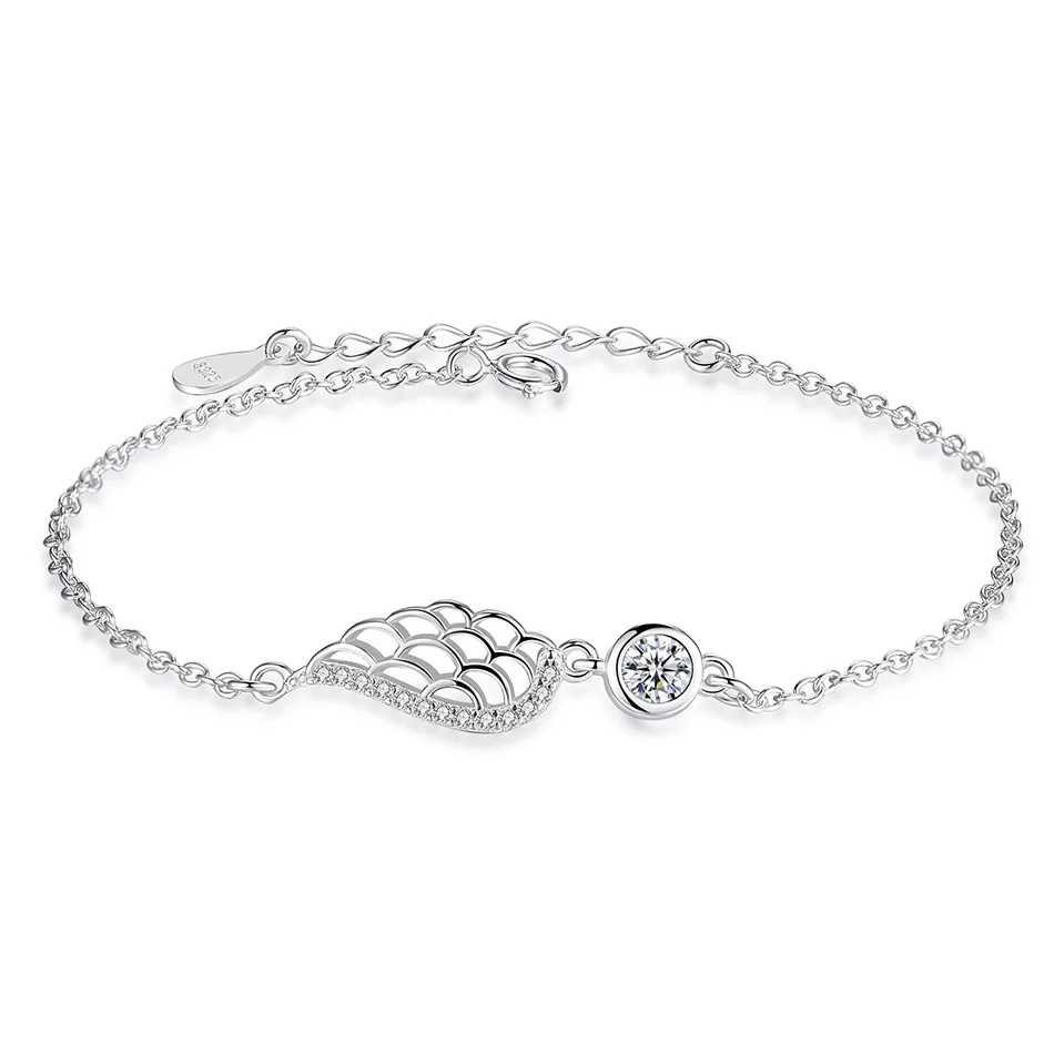

Fashion 925 Sterling Silver CZ Charm Bracelet Angel Wing Bracelets Bangles For Women Silver Jewelry Party Gif