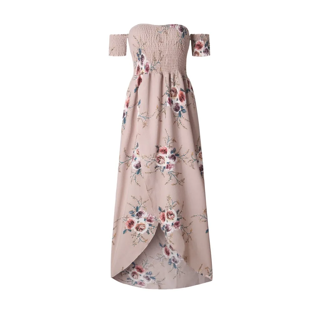 2019 new Boho style long dress women Off shoulder beach summer dresses Floral print Vintage chiffon white maxi dress vestidos